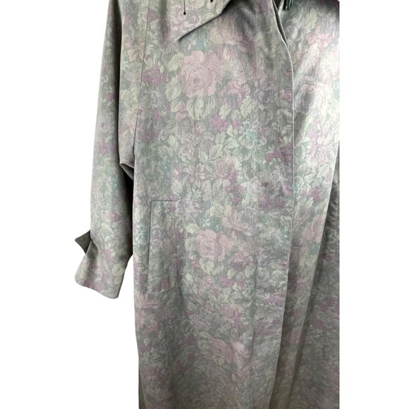 London Fog Womens Size 18W/18 1/2 Purple Floral Lined Trench Coat Duster - Picture 3 of 11